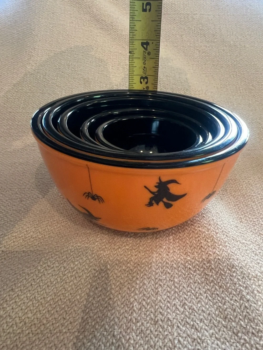 Measuring Bowls Cups Melamine Halloween Witches Spiders Black & Orange Nesting